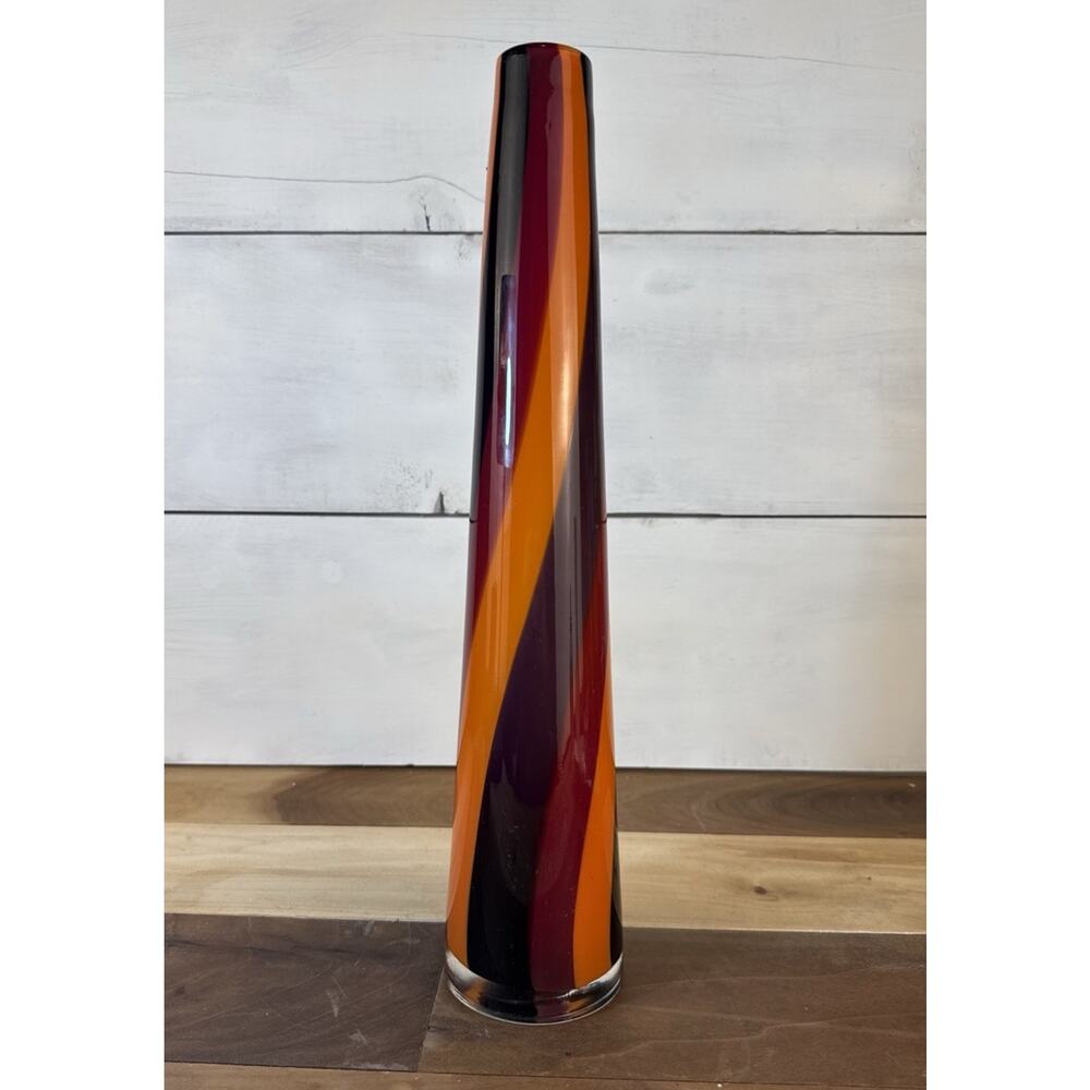 Vintage Blown Glass Are Vase Candy Striped Cone 15” Multicolored Italy